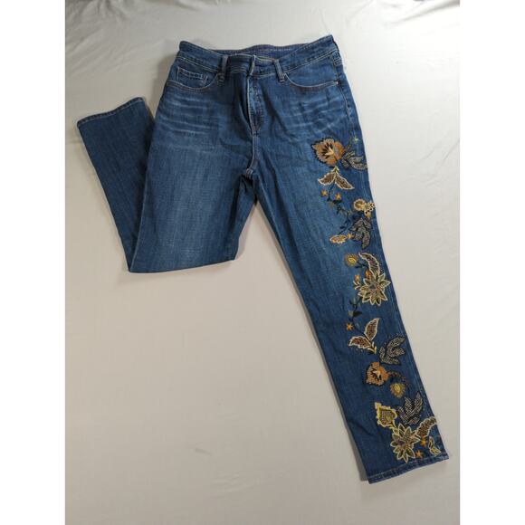 So Slimming Girlfriend Jeans 18R Embroidered Floral Slim Ankle Stretch Blue - Picture 4 of 16